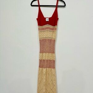 Misa Los Angeles Red and Cream Sundress Sleeveless Midi